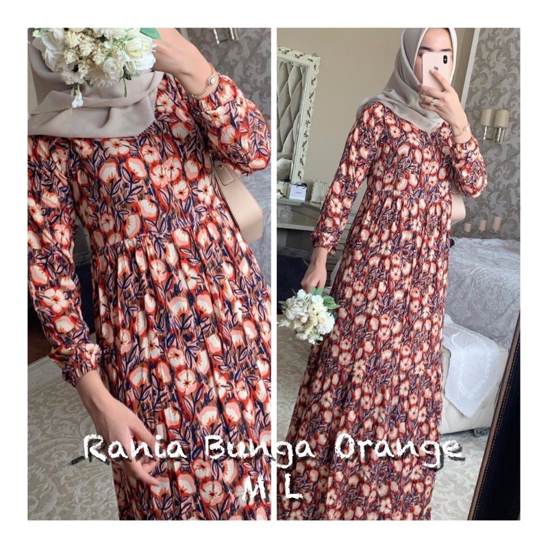 Rania Simple Dress Orange Flower by Nadeea