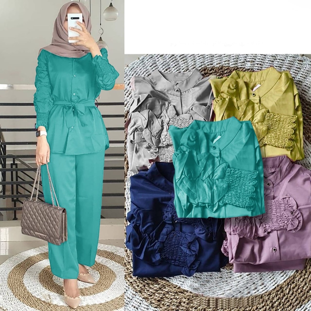 2 UKURAN L XL PAKAIAN WANITA ONE SET OUTFIT CURLA / STELAN CURLA FLOWEN HGO-Curla Tosca L