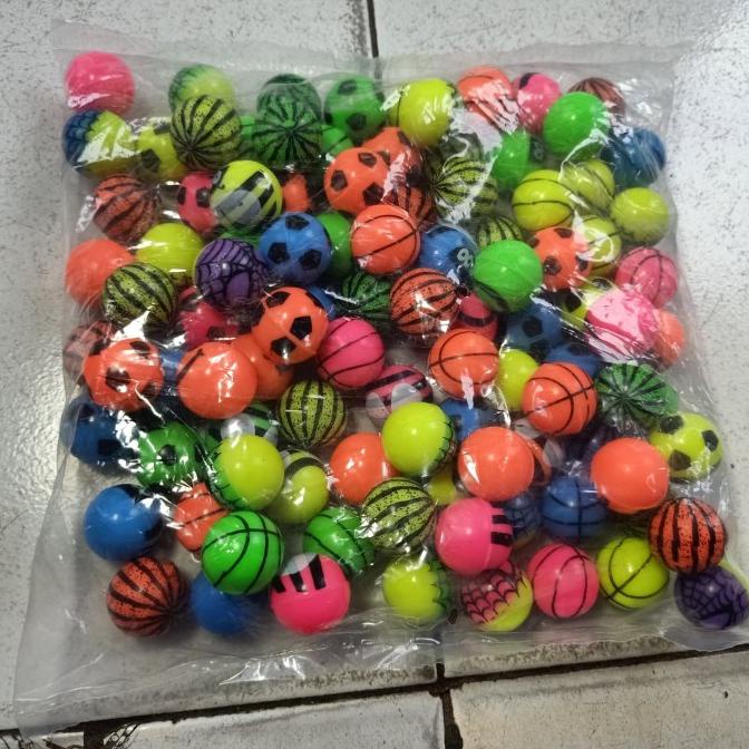 bola bekel motif campur 27 mm isi 100 pcs mainan jadul grosir