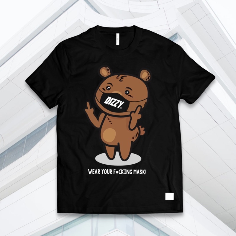 MILIKI KAOS Distro Dizzy Kaos/Tshirt Wearing Mask Black/White DTF