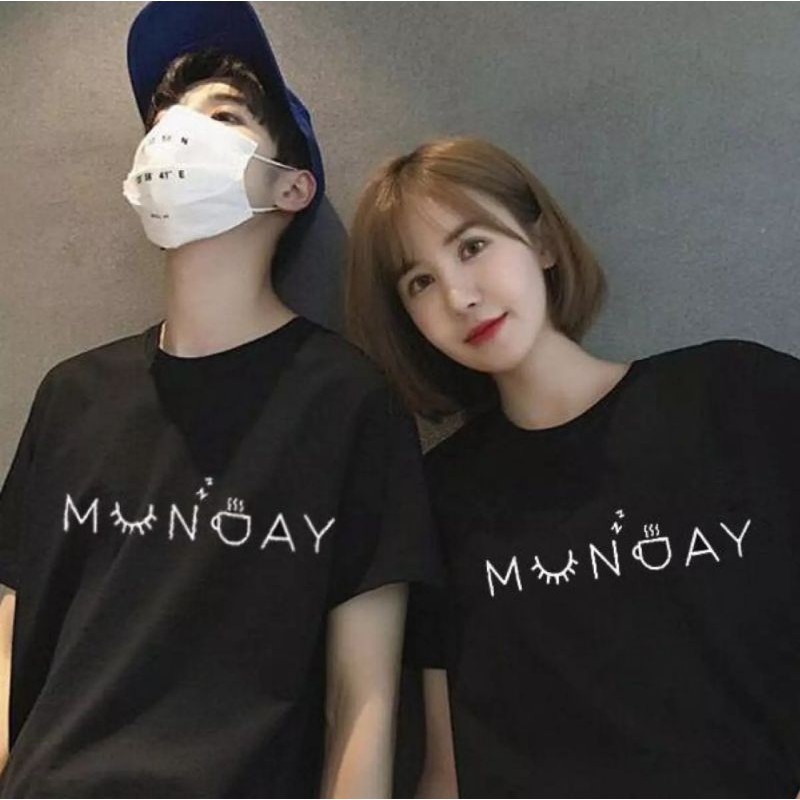 Baju Lebaran 2023 Couple Keluarga Pasangan MONDAY Hitam Baju Cople Pasangan Kaos Lengan Pendek  Leng