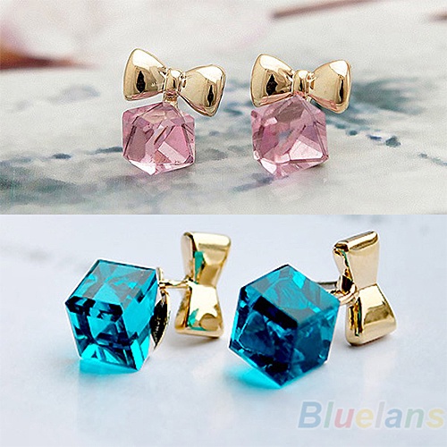 Hu Hu Hu Hu Hu Alat Bantu Pasang Kacamata♡ Anting Giwang Chic Model Pita Dengan Berlian Imitasi Berkilau Untuk Wanita
