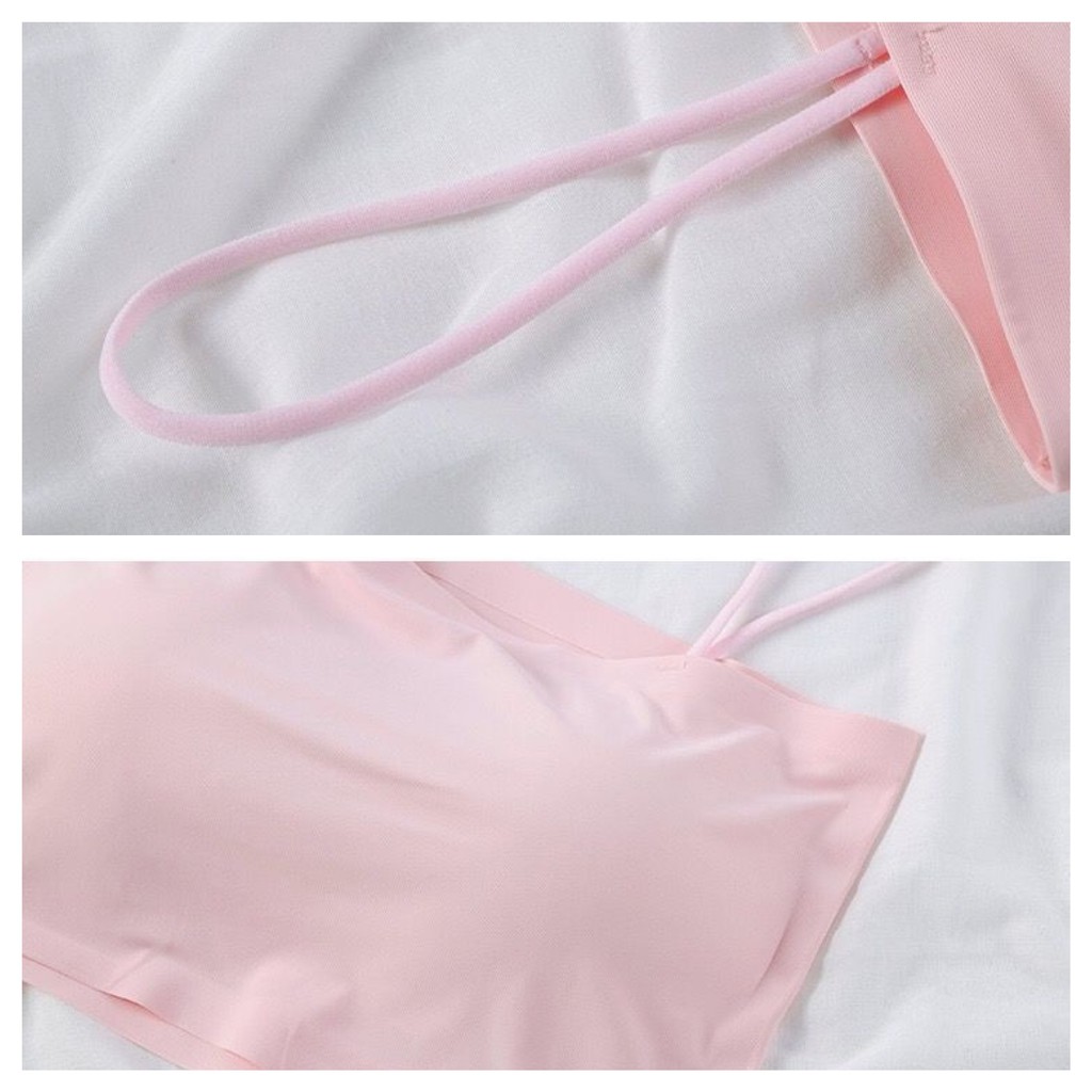 Blackpink Bra Kemben Ice Silk BH Tanktop Atasan Wanita Tali Tanpa Kawat Tengtop Tank Top Cewek Seamless Crop Top 1005