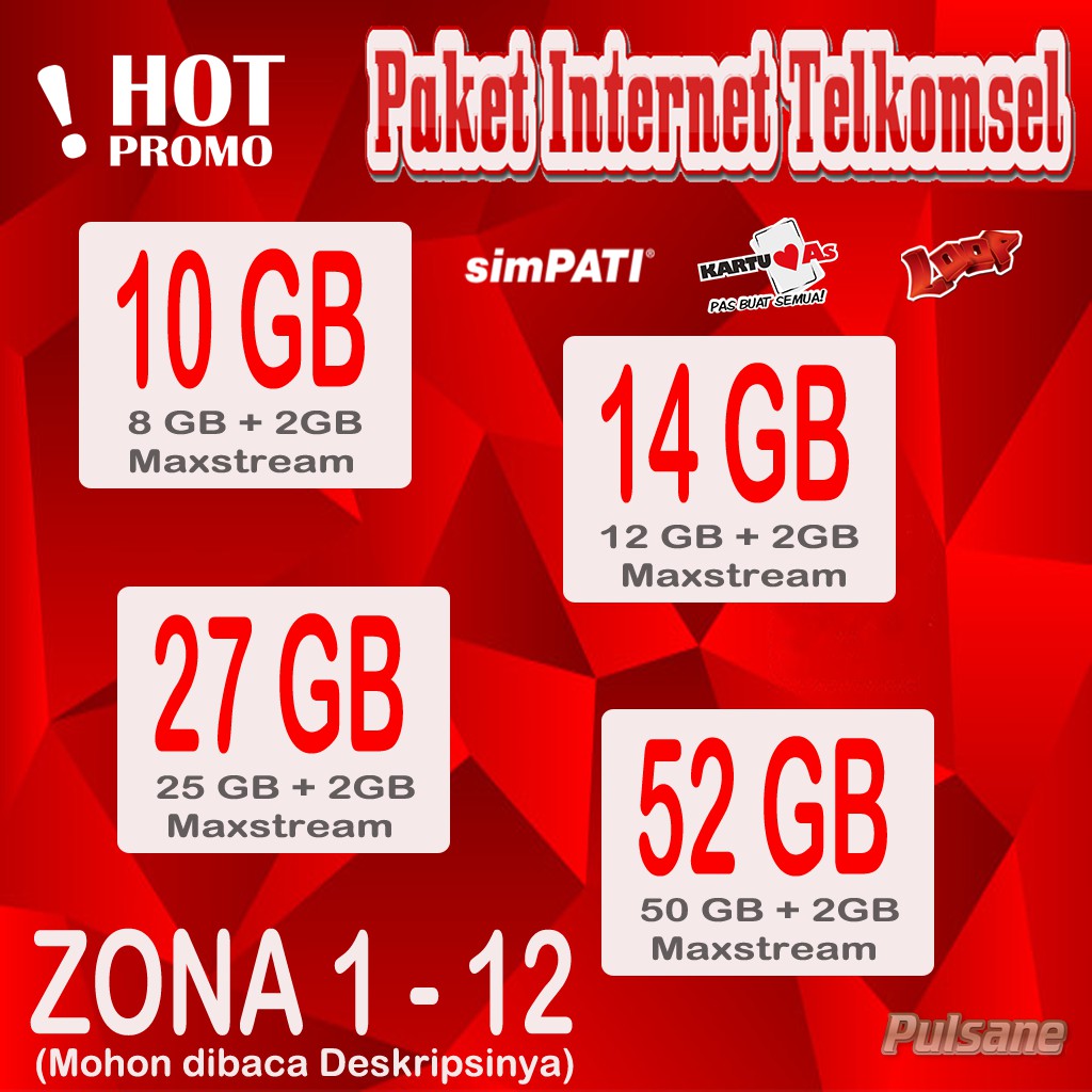 Kuota Telkomsel 7gb 10gb 14gb 17gb 27gb 32gb 52gb Shopee Indonesia