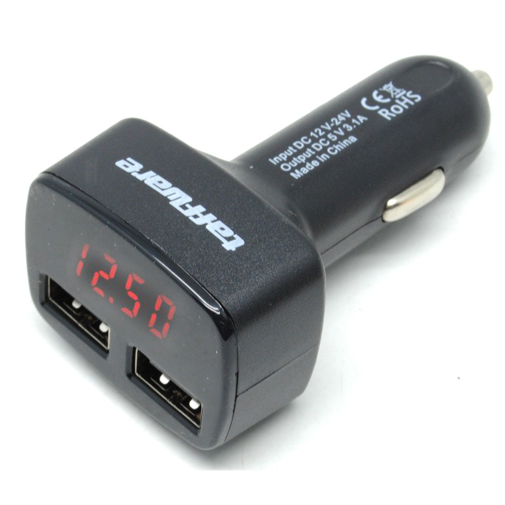 Dual USB Car Charger with LED Display - EC2 - OMRS0XBK Black