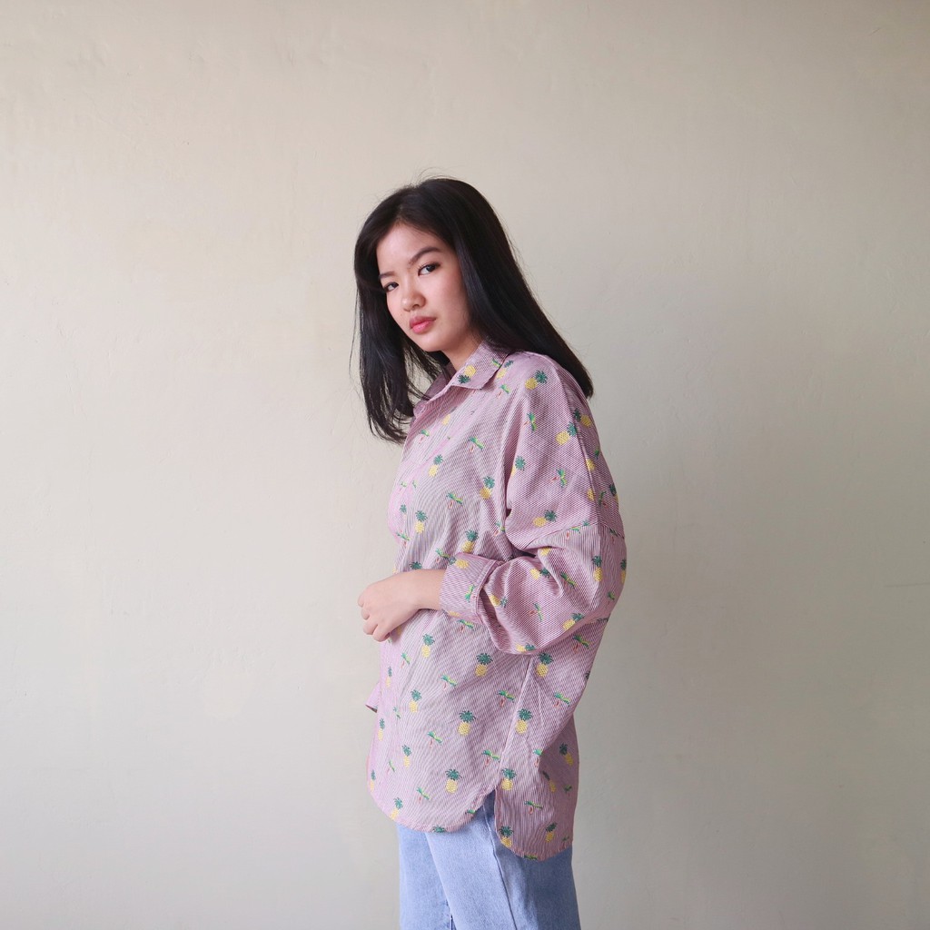 Ixora Calie Oversized Shirt - Kemeja Wanita Oversized Blouse Berkancing Fashion Wanita