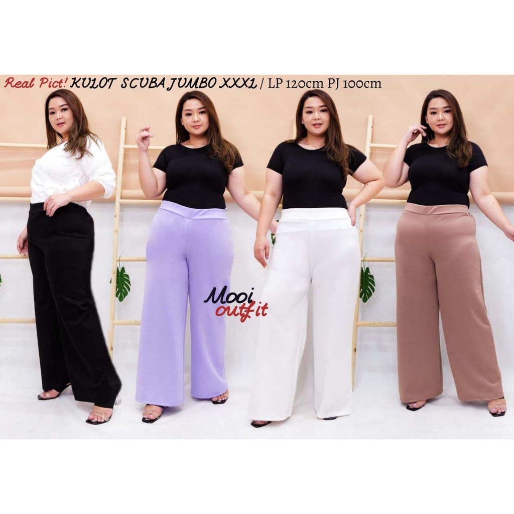 Mooi Outfit - Celana Kulot Scuba Premium Tebal Jumbo Wanita Highwaist Kekinian Terbaru Termurah