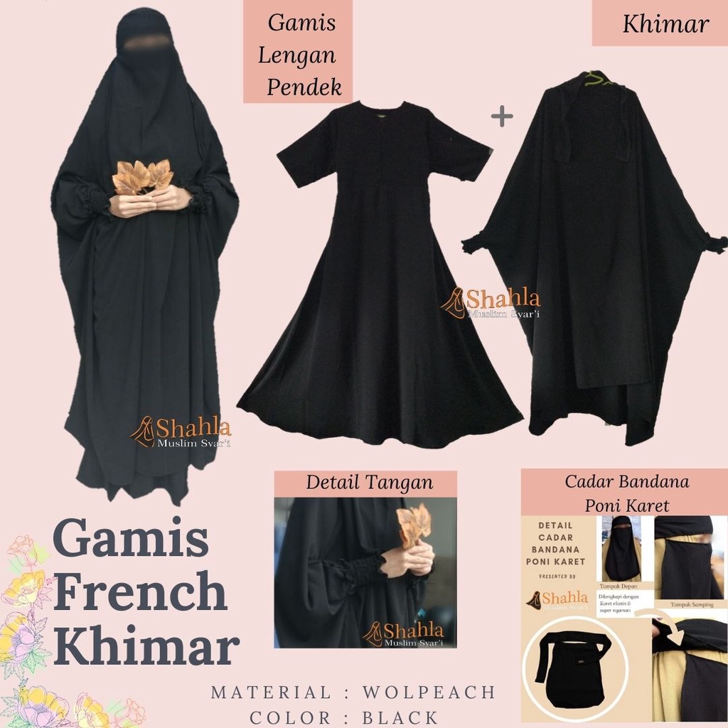 Set Syar'i/Gamis Syar'i/Shahla - French Khimar  Wolpeach