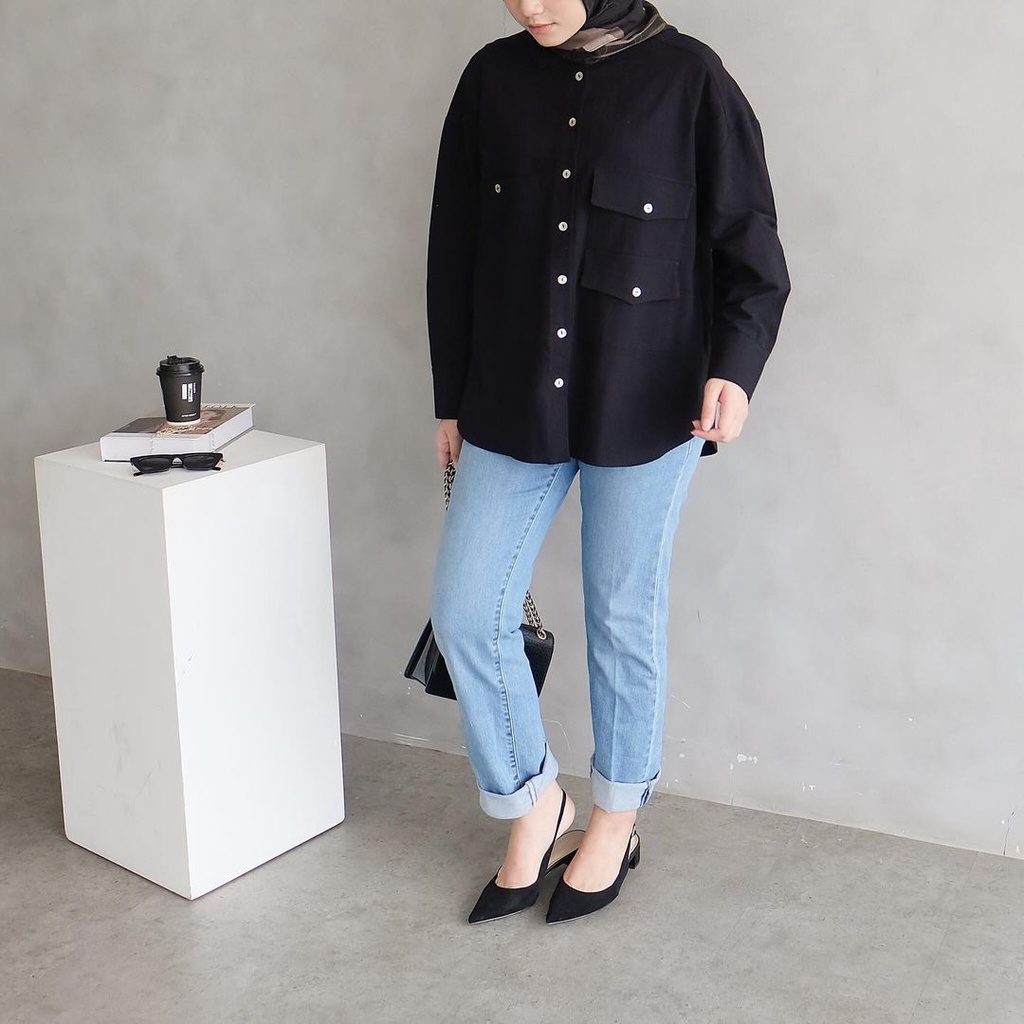 Luca Shirt Kemeja Basic Wanita Oversize Katun Linen Atasan Blouse Polos Lengan Panjang