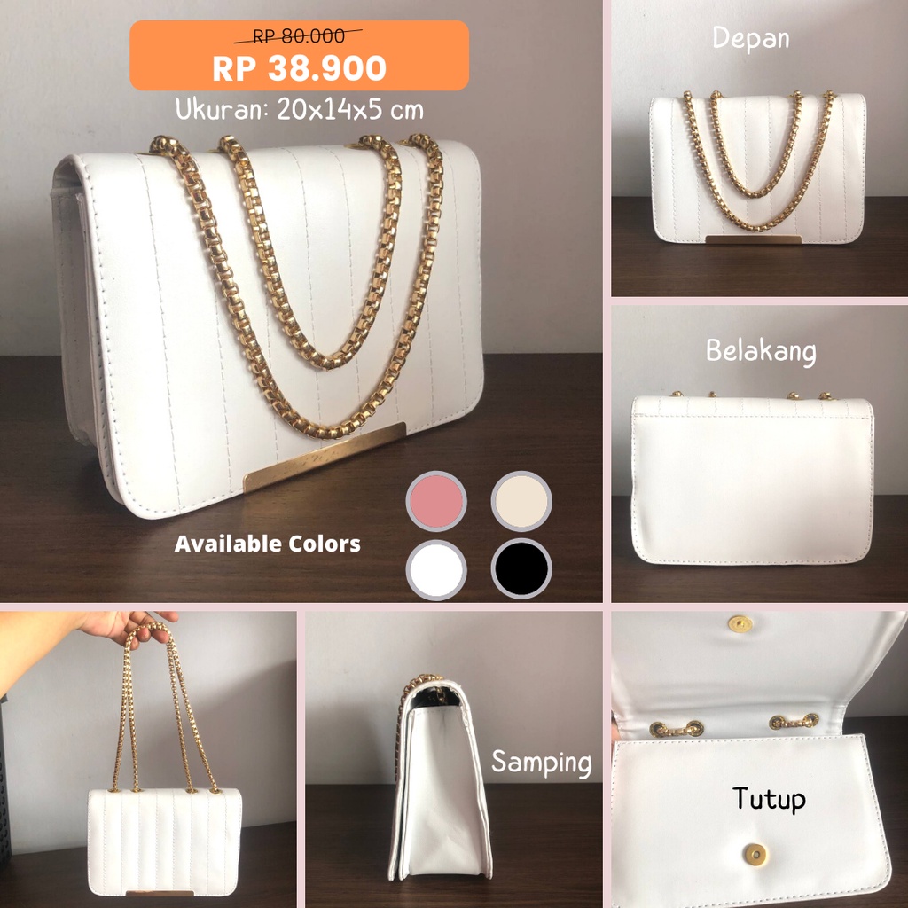 Tas slingbag/selempang wanita/cewek remaja tali rantai bahan kulit sintetis kekinian viral tiktok re