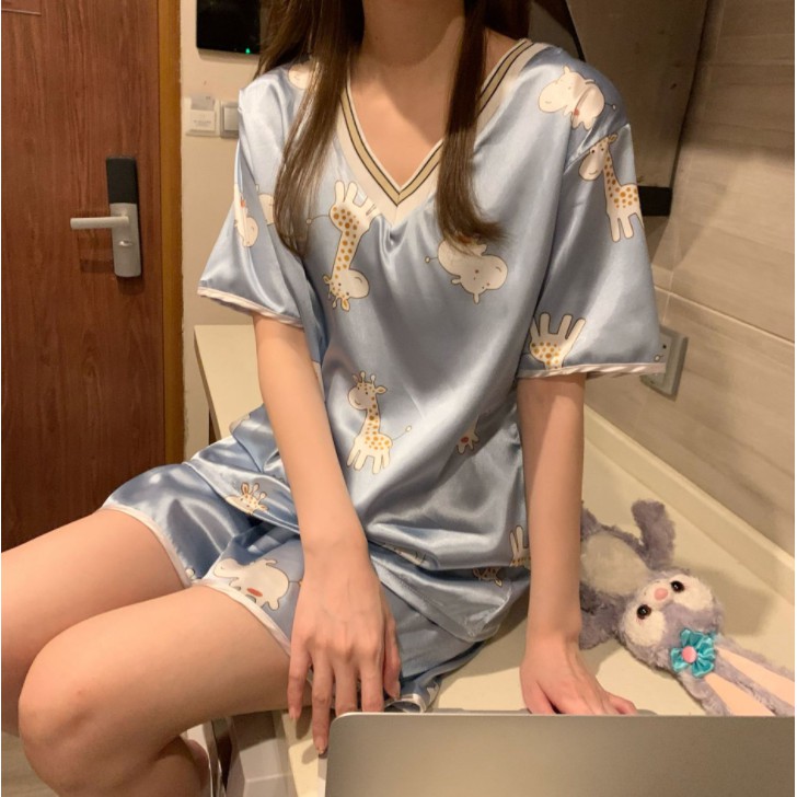 [TOYOU SHOP M42] SET BAJU TIDUR SATIN | BAJU TIDUR WANITA | V-NECK SATIN | PIYAMA SATIN