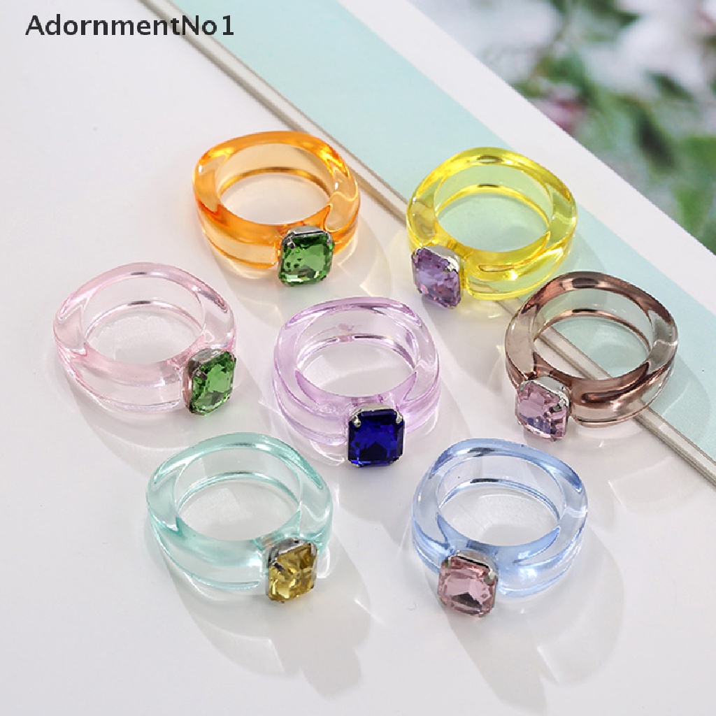 (AdornmentNo1) Cincin Geometri Aksen Kristal + Berlian Imitasi Bahan Resin Untuk Perhiasan Wanita