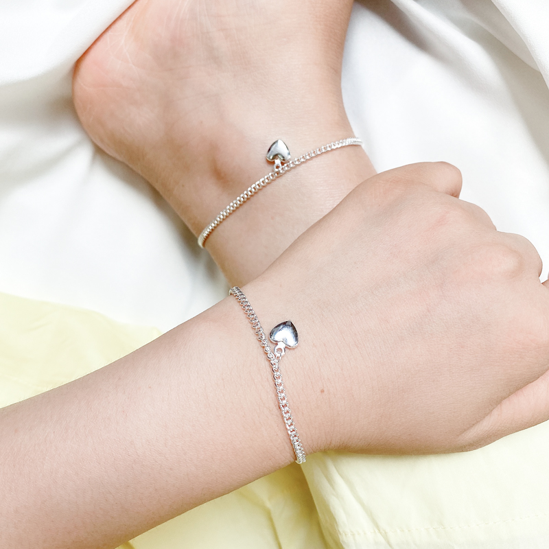 Gelang Warna Silver Bentuk Hati Gaya Korea Untuk Wanita