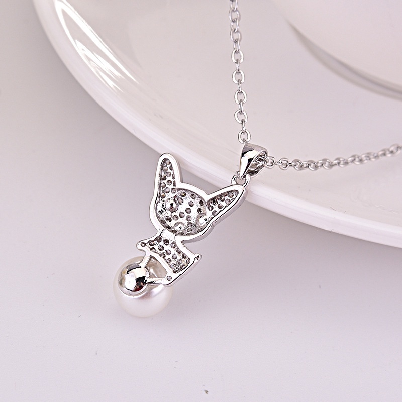 [Ready Stock]Fashion Creative Cartoon Puppy Pendant Full Diamond Pearl Necklace