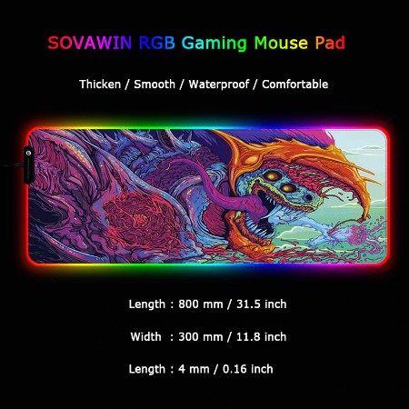 Sovawin 800x300 Big Large LED RGB Lighting Gaming Mousepad XL Gamer Mat Grande Mouse Pad cs go Hyper