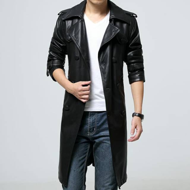 Long coat pria kulit sintetis berkualitas