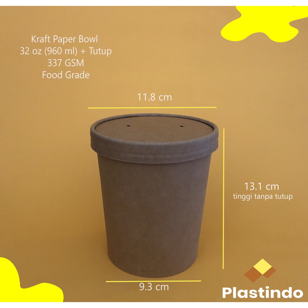 Jual Kraft Paper Bowl 32 oz (isi 25 pcs) Food Grade Brown Paper Cup