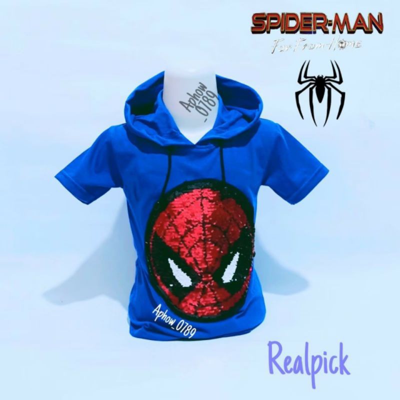 Koas Hodie Anak Laki Laki Superhero Spiderman Led Nyala dan Gambar Usap