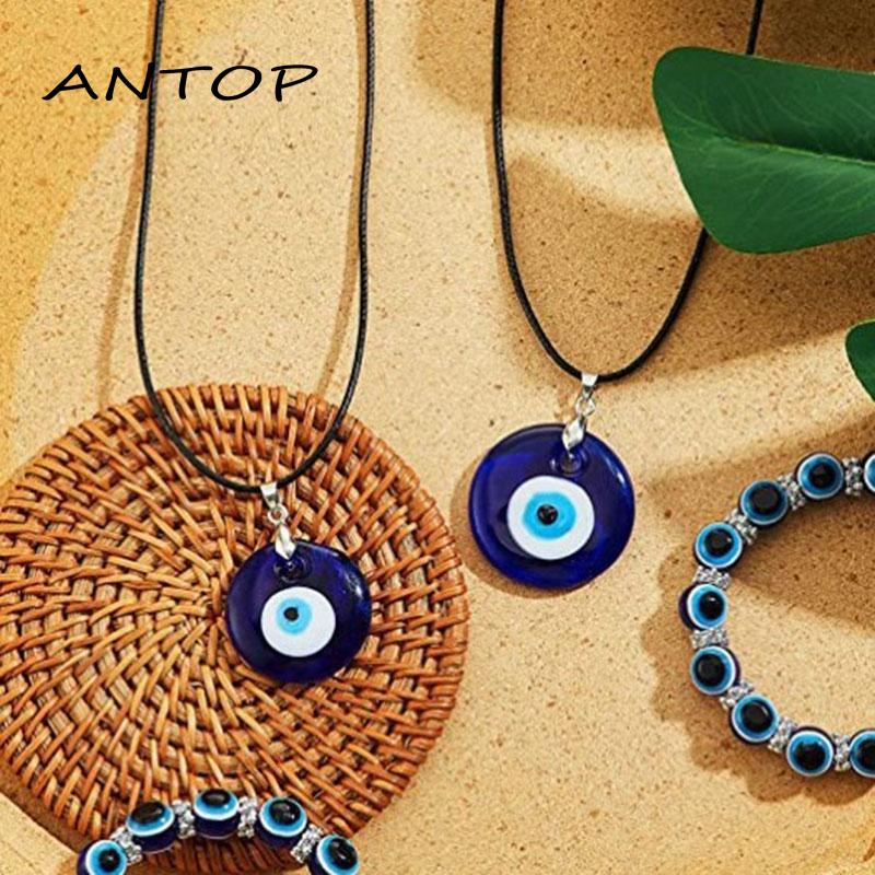 Kalung Rantai Klavikula Desain Mata Iblis Bentuk Bulat Warna Biru Untuk Wanita ANTOP