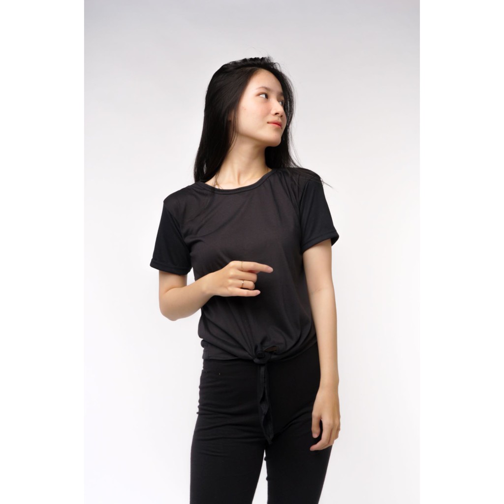 Kaos Polos Cewek Model Ikat Korean Tshirt Style All Size Hitam | Shopee