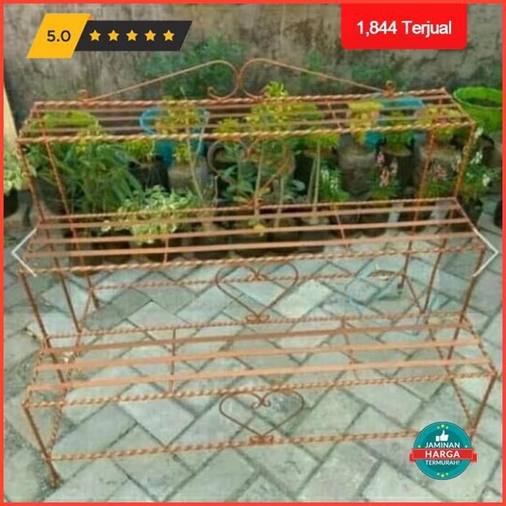 Dekorasi Rumah Rak Besi Pot Bunga 3 Susun Only Gojek/Grab - Gold Premium