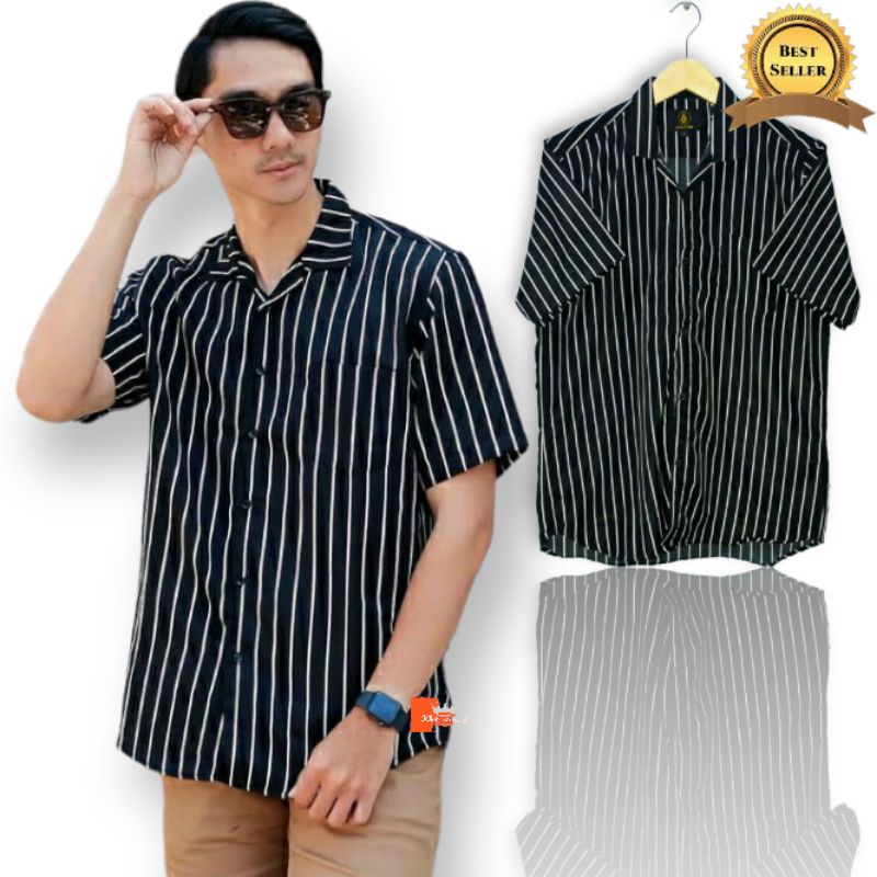 KEMEJA PRIA SALUR LENGAN PENDEK , HEM SALUR , SALUR COWOK , katu premium