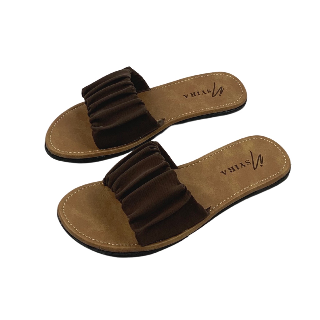 Sandal Wanita Kekinian Selop Kerut Sylvia / Sandal Selop Wanita Non Slip Alas Krem