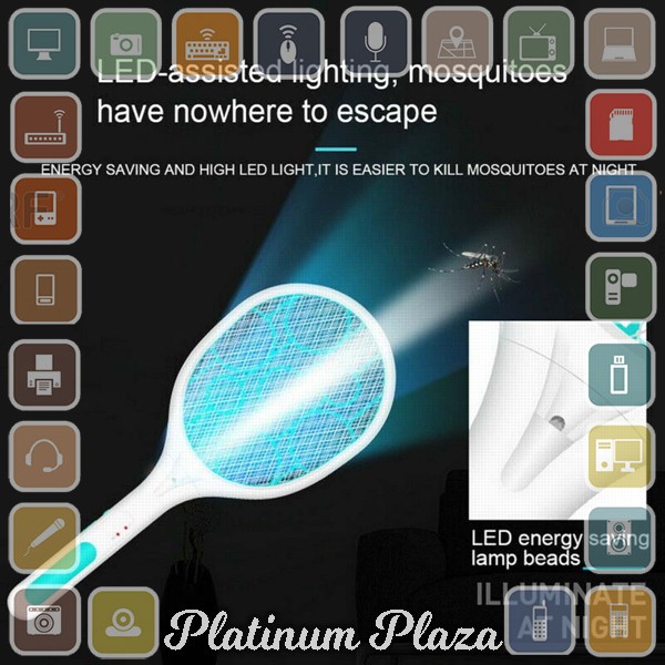 YKPuii Raket Nyamuk USB Rechargeable Lightning Mosquito Swatter Racket - RE9 - Blue`3G4LR0-