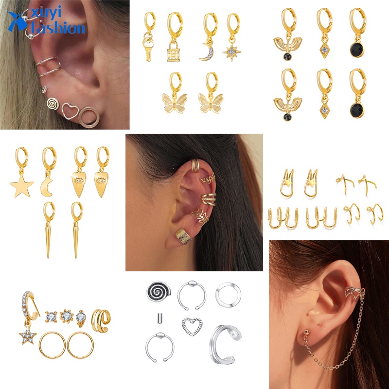 Fashion Butterfly Ear Clip Set Simple Exquisite Cool No Pierced Hypoallergenic Crystal Earring Set Women Jewelry Accessories Gift