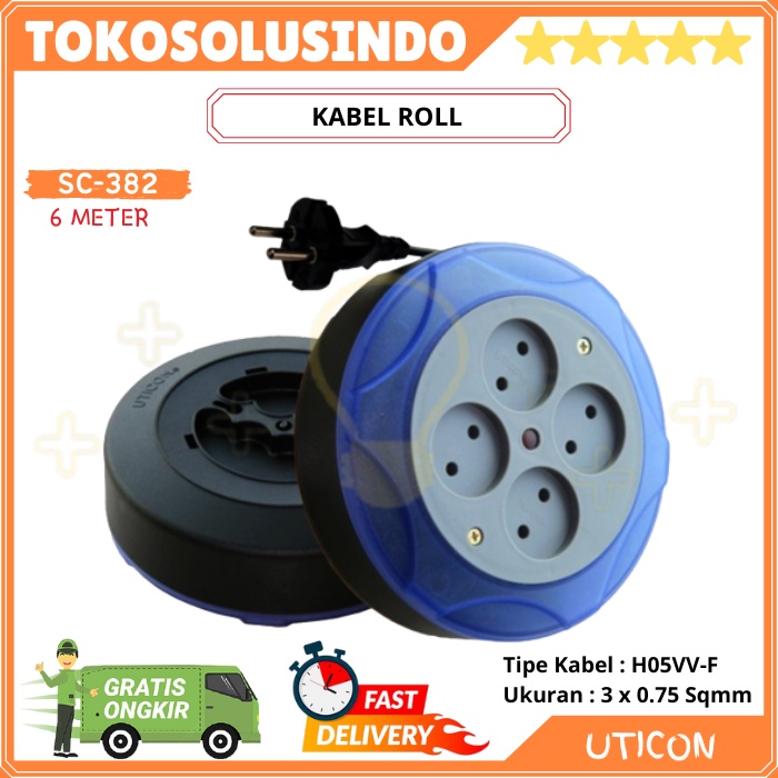 Kabel Roll UTICON MCR-2806 - 6 meter 4 Cabang Ada lampu indikator merah / Kabel Gulung / Box / Sambu