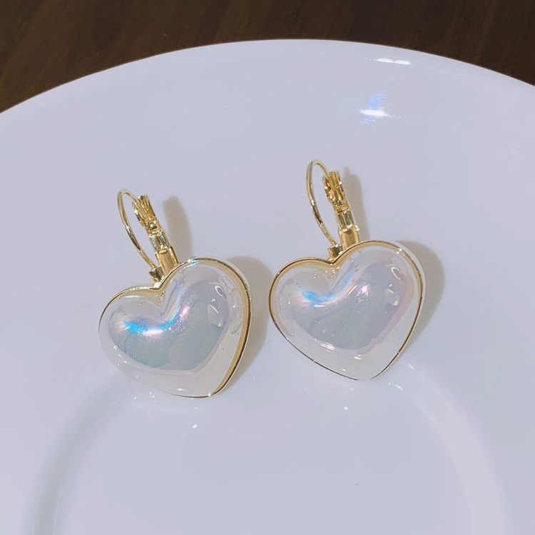 Anting Mutiara Bentuk love Hati Bulat Gesper Warna-Warni Untuk Wanita Aksesoris Telinga Korea