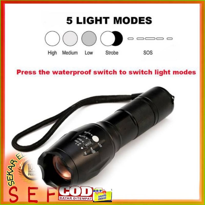 Senter Led Fulset 8000lumens XM-L2 T6 Super Terang Jarak jauh Paket senter Komplit SENTER JARAK JAUH OUTDOOR