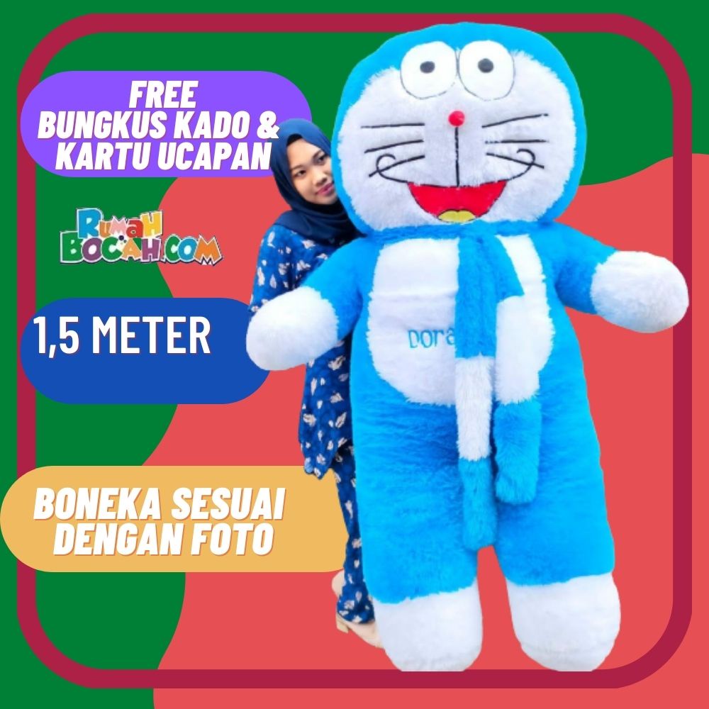 Boneka Doraemon 1,5 m Meter Jumbo Besar Karakter Kucing Doraemon Syal Super Jumbo untuk Kado Ulang T