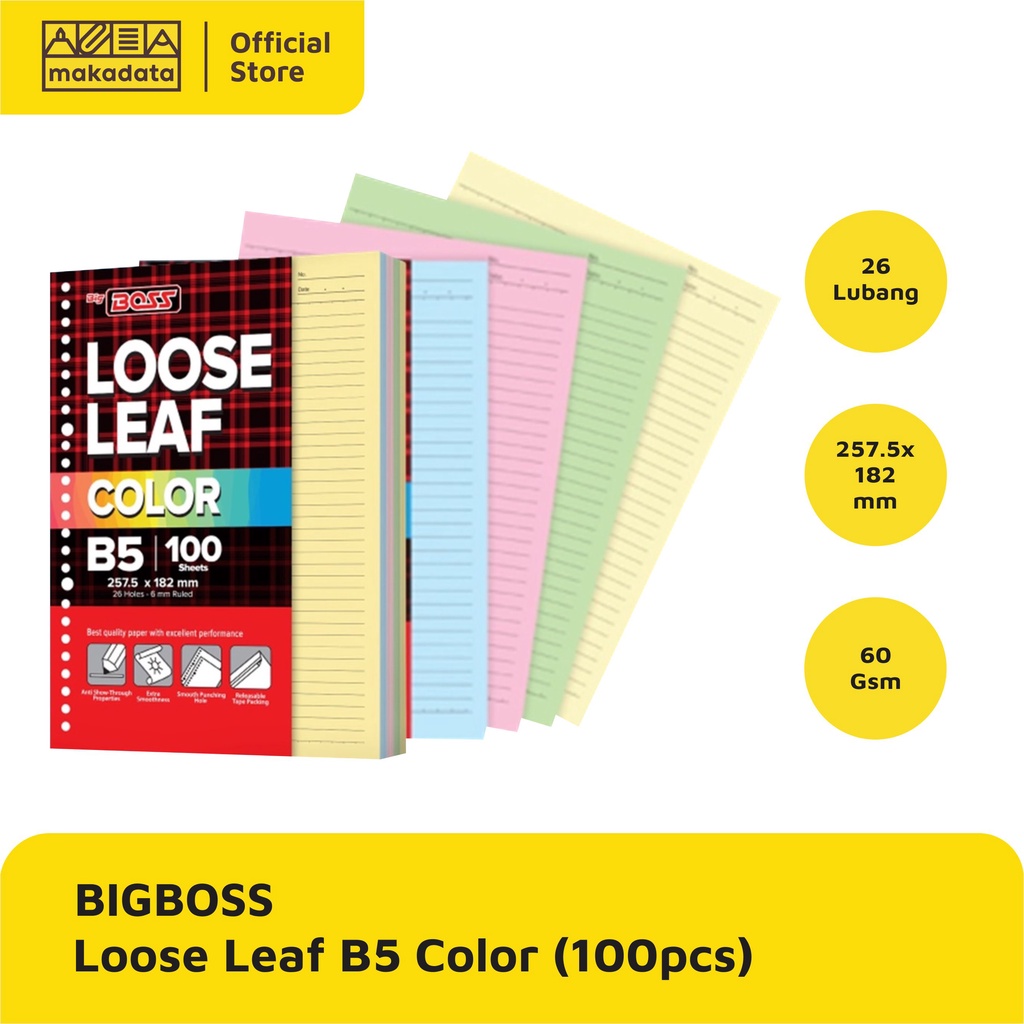 

LOOSE LEAF COLOR / KERTAS BINDER B5-100 BIG BOSS WARNA MURAH
