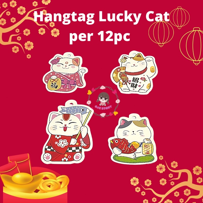 

12PC Hangtag Lucky Cat free tali untuk gantungnya| hangtag imlek | hangtag cny