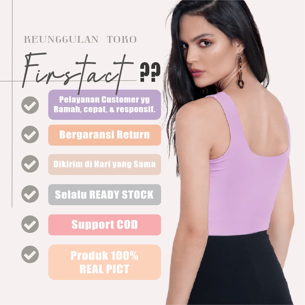 Firstact TANKTOP TANK TOP TANGTOP WANITA POLOS BASIC TALI BESAR SQUARE SPANDEK JERSEY-7