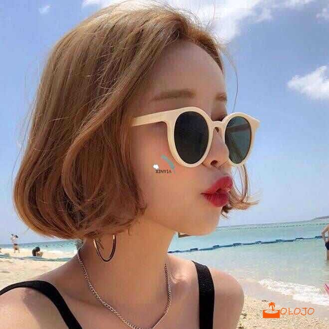 OLOJO Korean Fashion Bulat Mata Kucing Kacamata Hitam Wanita/Pria Sunglasses