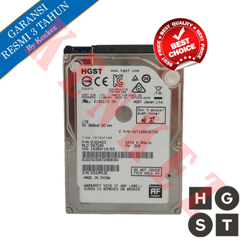 Hitachi HGST Harddisk Internal 1TB SATA 2.5" 5400RPM