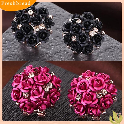 Fresh| Anting Stud Bentuk Bunga Mawar Mekar Aksen Berlian Imitasi Gaya Elegan Untuk Wanita