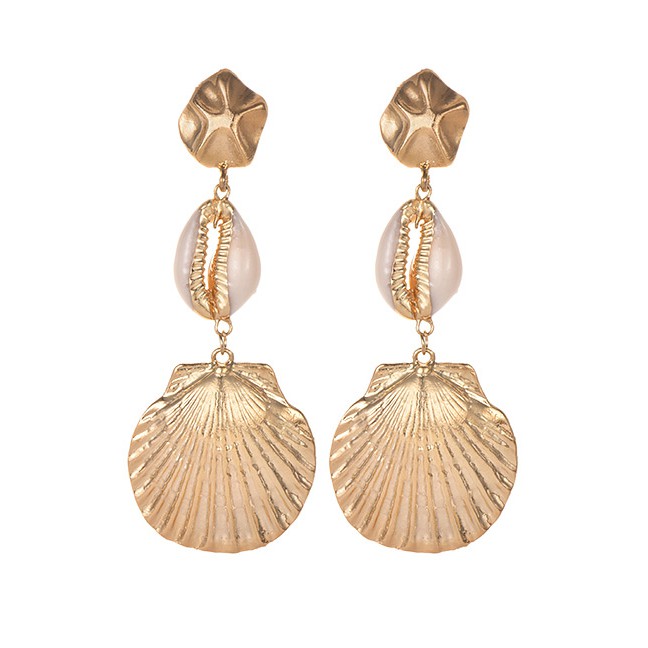 LRC Anting Tusuk Fashion Gold Alloy Shell Earrings F47608