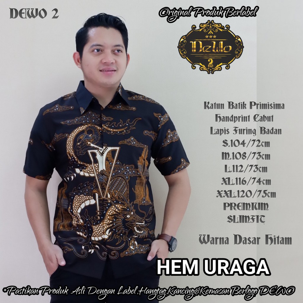 URAGA Kemeja Batik Pria Lengan Pendek Katun Halus FULL FURING Batik Dewo