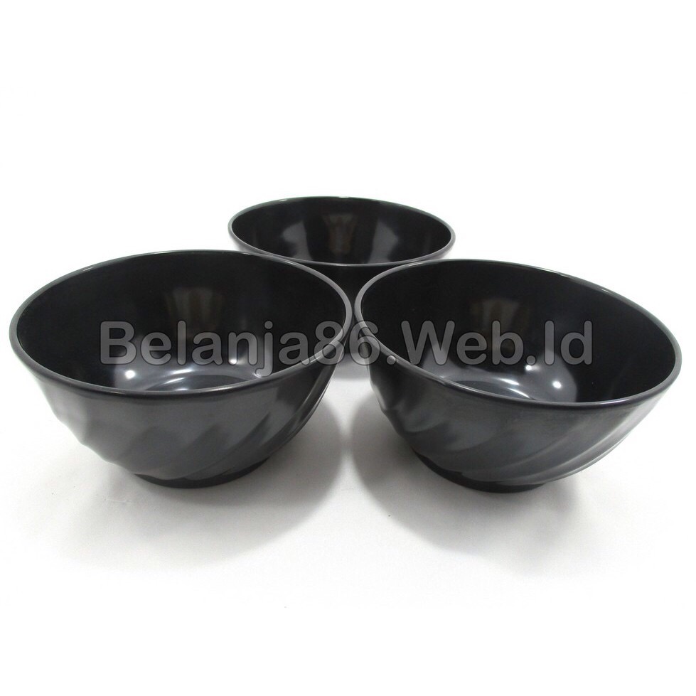 3 Pcs Mangkok Melamin Unika - Unica M9060 Hitam