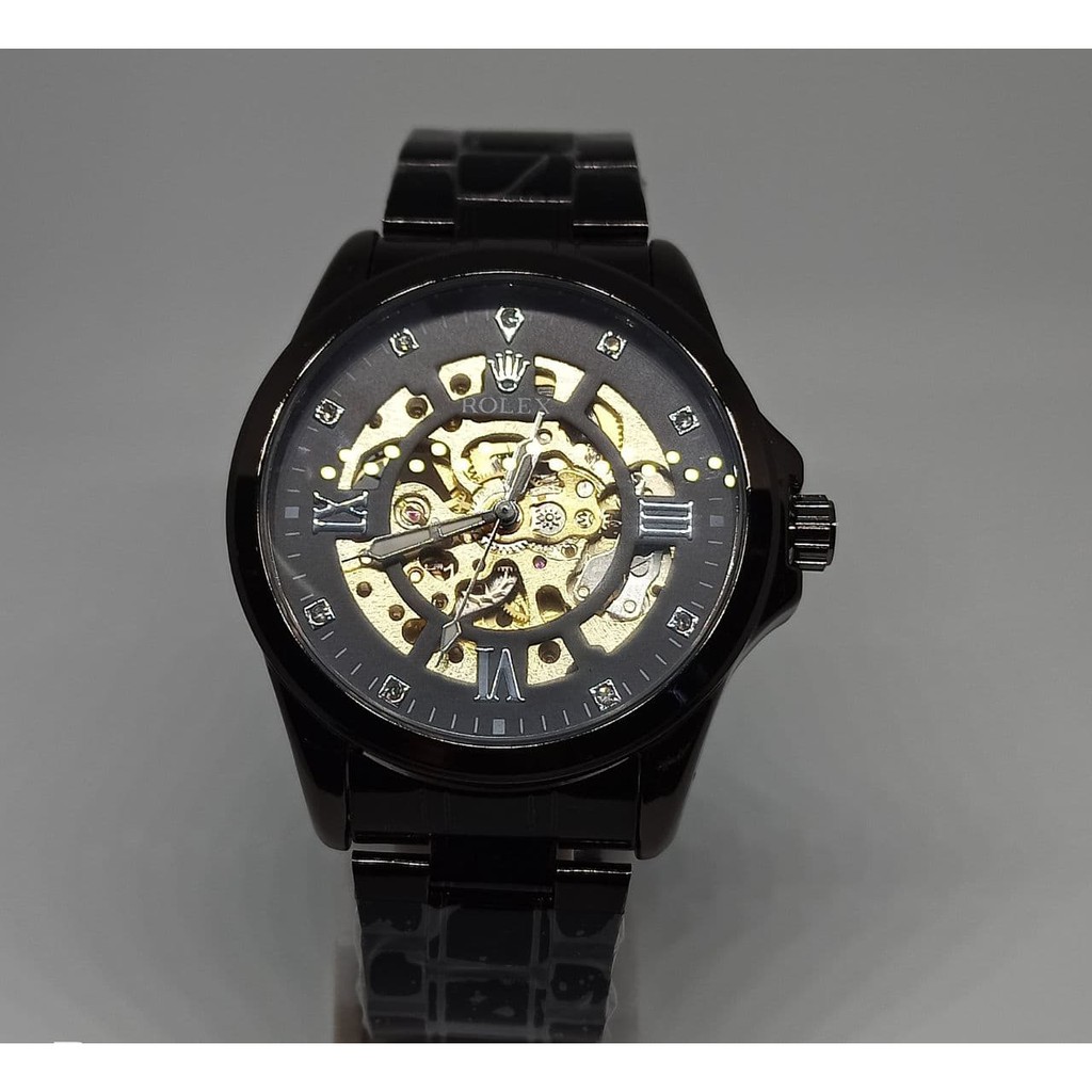 Jam Tangan Pria Rolex Automatic Transparan  Full Black | Jam Tangan Murah
