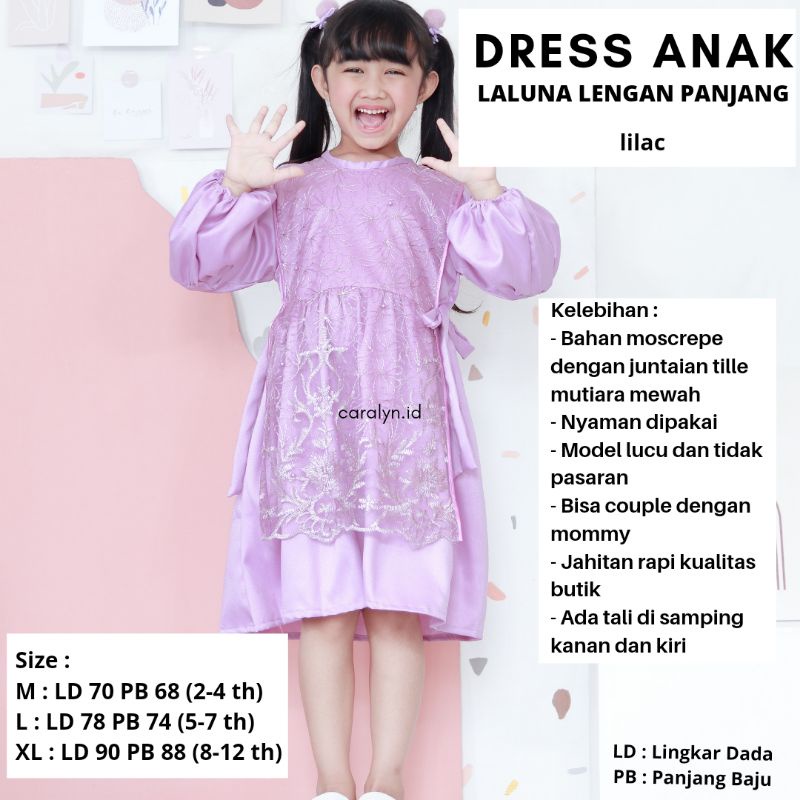 DRESS BRUKAT ANAK LALUNA LENGAN PANJANG DRESS PESTA