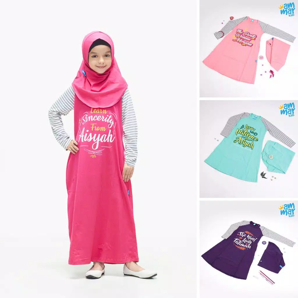 GAMIS Anak Plus HIjab Ammar Kids - Gamis anak Ammar kids - Gamis 3-12 th