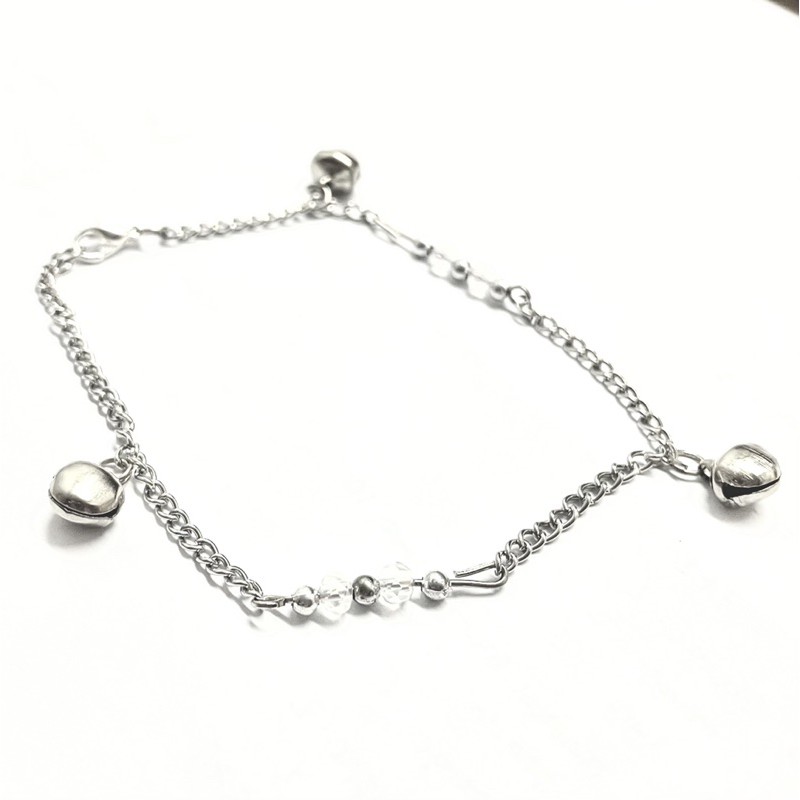 gelang tangan stainless lonceng crystal warna silver rantai gelang stainless