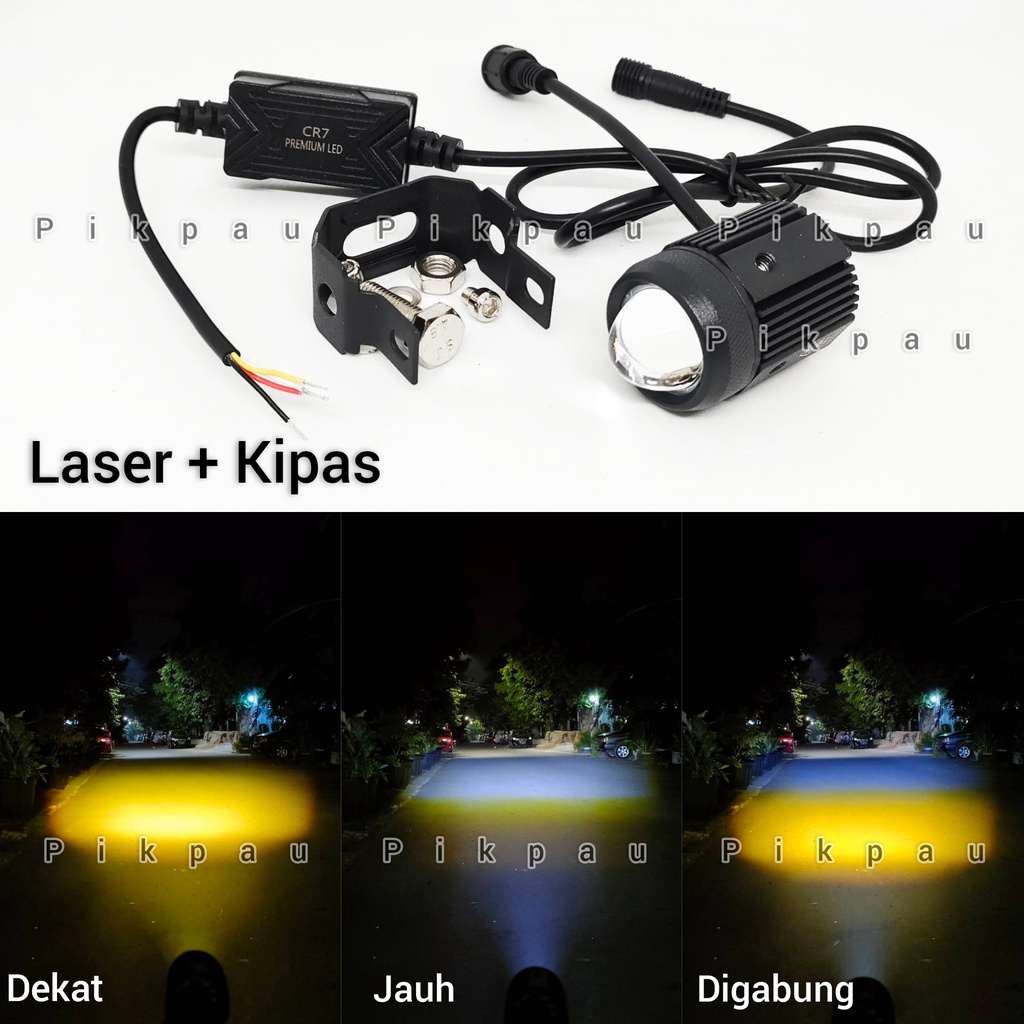 CR7 Lampu Tembak Laser D2 Kipas V2 LED Mini Driving Light High Low Putih Kuning