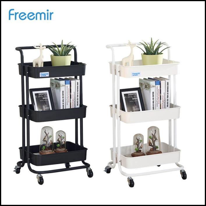 Freemir Rak Troli Tiga Susun Serbaguna Dengan Roda Dan Pegangan