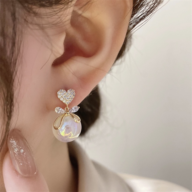 Anting Tusuk Sterling Silver 925 Desain Pita Hias Mutiara + Zircon Gaya Mewah Untuk Wanita