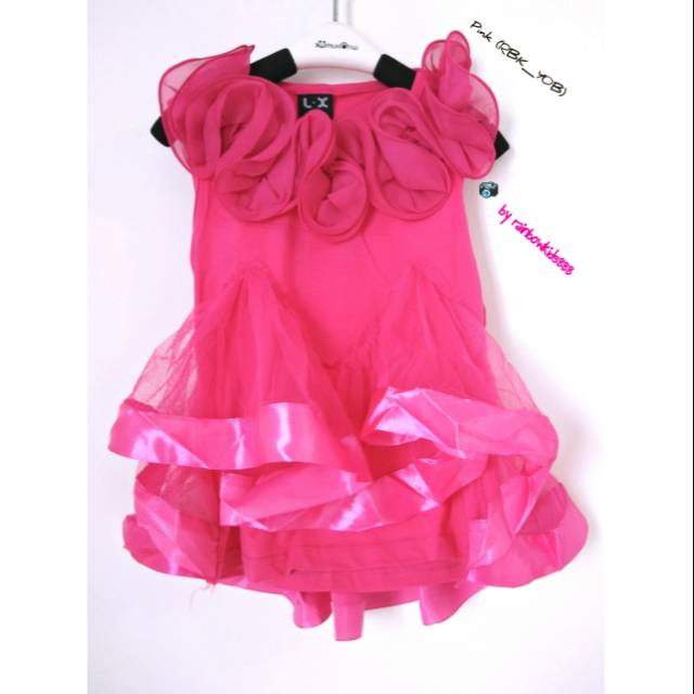 Dress Pesta Anak Model Bunga Kerut / Dress Anak Impor / Dress Anak Kembang